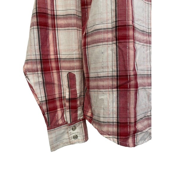 Wrancher by Wrangler Pearl Snap Up Metallic Thread Collar Plaid Shirt Women's XL - Picture 4 of 6
